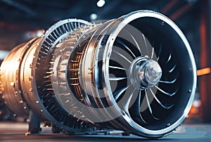 Modern turbojet engine, detailed technology turbine jet engine illustration