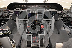 Modern turboprop airplane cockpit