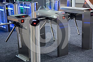 Modern turnstiles for transport in showroom