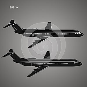 Modern twin engine jet airliner vector illustration icon.