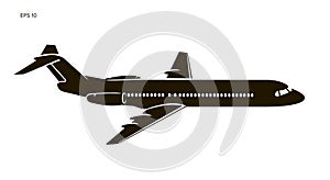 Modern twin engine jet airliner vector illustration icon.