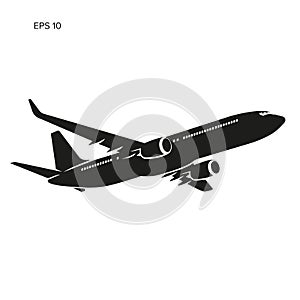 Modern twin engine jet airliner vector illustration icon.