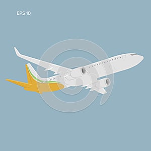 Modern twin engine jet airliner vector illustration. Large commercial passenger aircraft.