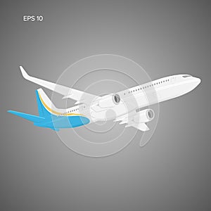 Modern twin engine jet airliner vector illustration. Large commercial passenger aircraft.