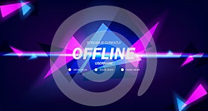 Modern twitch background screensaver offline stream gaming background with neon pink and cyan color glowing triangle