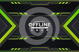 Modern Twitch Gaming Banner Currently Offline Background Concept with Green and Metallic Grey