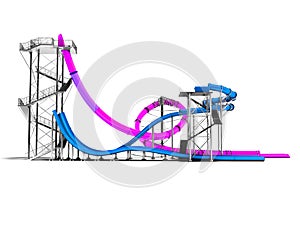 Modern two purple and dark blue water slides for the water park