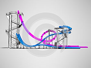Modern two purple and dark blue water slides for the water park