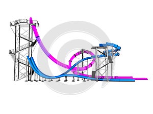 Modern two purple and dark blue water slides for the water park