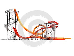 Modern two red and orange water slides for water park on the sid