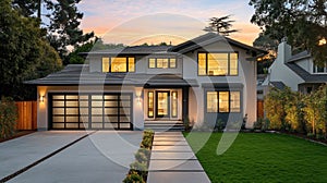 Modern Luxury Home Exterior at Sunset