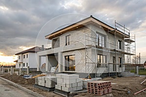 Under Construction Modern House with Concrete Blocks photo