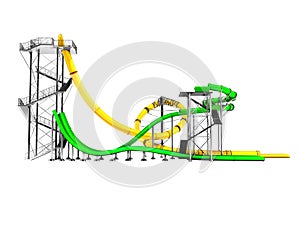 Modern two yellow and green water slides for water park on the s