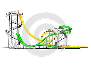 Modern two yellow and green water slides for water park on the s
