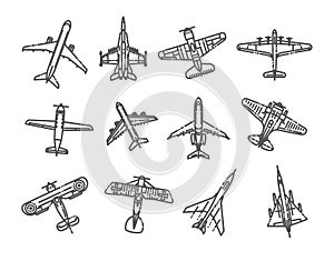 Modern types of planes. Large and small passenger aircraft. Air transport. Vector illustration in flat style