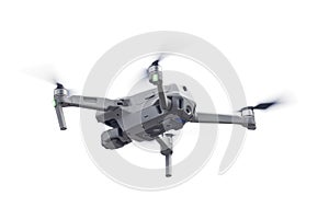 Modern UAV drone quadcopter with high resolution digital camera isolated on white background. photo