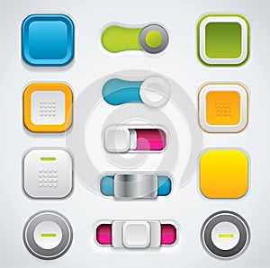 Modern UI button set, switches and push buttons