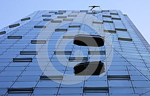 Modern unique building being cleaned