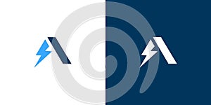 Modern and unique letter A initial lightning logo design