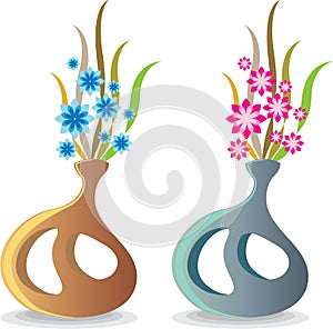 Modern unique vase with flowers vector illustration