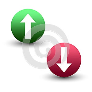 Modern up, down arrow graphics icon. Arrows on the right, green circle. Vector illustration. EPS 10.