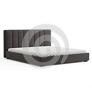Modern Upholstered Platform Bed Frame with Vertical Channel Tufted Headboard on White Background