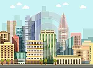 Modern urban city landscape vector flat day panorama buildings