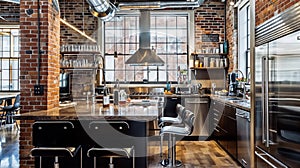 Modern Urban Kitchen With Exposed Brick Walls and Industrial Accents