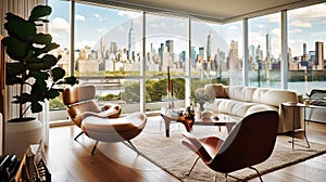Modern Urban Living: Contemporary Living Room with Breathtaking NYC View
