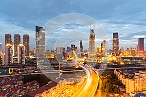 Modern urban scene of tianjin in nightfall