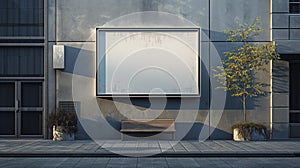 Modern Urban Setting With Empty Billboard and Wooden Bench at Twilight