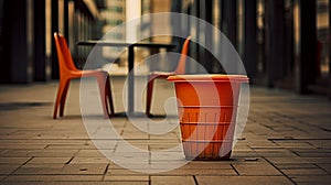 Modern Urban Tableaus: A Captivating Photo Of An Empty Dustbin On A Sidewalk