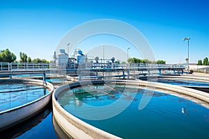 Modern urban water treatment factory. Purification of removing undesirable chemicals and contaminants