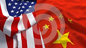 Modern USA America China Flag Country Closeup 3D Rendering