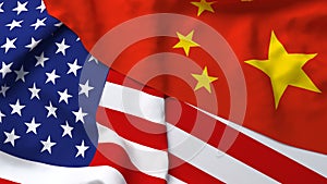 Modern USA America China Flag Country Closeup 3D Rendering