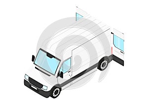 Modern van with back door open.