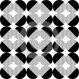 Modern vector abstract seamless geometric pattern with semicircles, circles and lines in retro scandinavian style