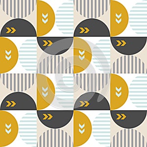 Modern vector abstract seamless geometric pattern with shapes, lines and elements in retro scandinavian style