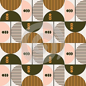 Modern vector abstract seamless geometric pattern with shapes, lines and elements in retro scandinavian style