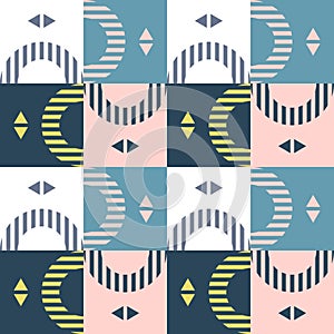 Modern vector abstract seamless geometric pattern with shapes, lines and elements in retro scandinavian style