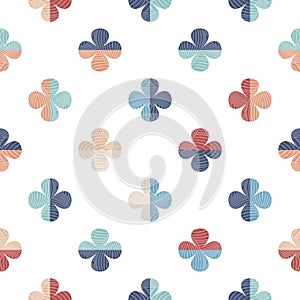 Modern vector abstract seamless pattern with colourful clovers in retro style.