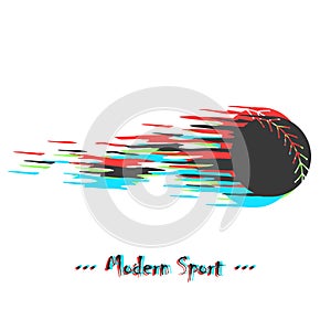 Modern vector baseball ball in motion with glitch effect.