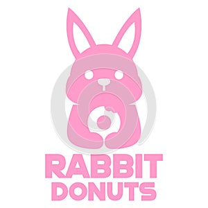 Modern vector flat design simple minimalist logo template of cute rabbit donut cartoon head vector for brand, emblem, label, badge