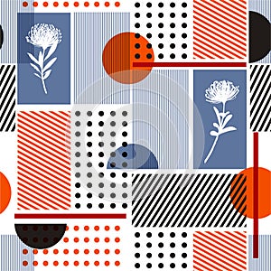 Modern vector Geometry minimal seamless pattern colorful simple shape and silhouette flowers and stripe design for fashin ,fabric,