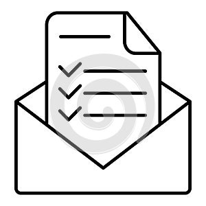 Modern vector icon of confirmation letter, approved document and e-mail checklist. Flat line icon symbol. Flat design
