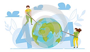 Modern vector illustration of 404 error. Page not found concept. Ecology concept of clean Earth Globe. Disconnection from the