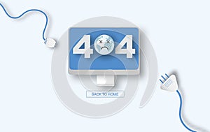 Modern vector illustration of 404 error page vector template for website, Computer desktop Electric Plug and Socket unplugged.