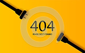 Modern vector illustration of 404 error page vector template for website, Electric Plug and Socket unplugged. Concept of