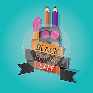 Modern vector illustration of black friday sale, cosmetic store, lipstick, eyeliner