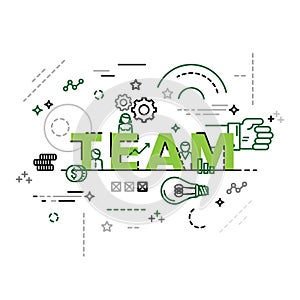 Modern vector illustration concept of word team. Infographics business team, business teamworking, meeting, agreement or